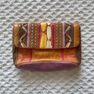 Sharif | vintage 80s clutch with colorful abstract leather patchwork design